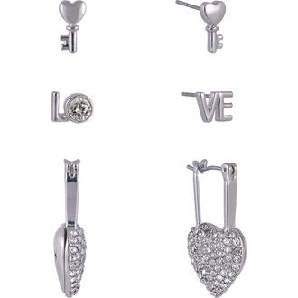 Hallmark Silver Tone Valentines Day Trio Earring Set at Nordstrom