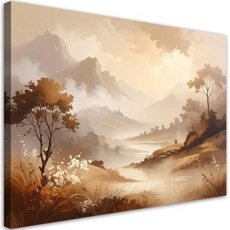 Feeby Impresi&oacute;n De Imagen, Paisaje En Tonos Pastel De Monta&ntilde;as Y &Aacute;rboles Paisaje Natural En Tonos Marrones, 120x80