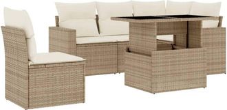 vidaXL Juego De Sof&aacute;s Jard&iacute;n Con Cojines 6 Pzas Rat&aacute;n Sint&eacute;tico Beige Vidaxl