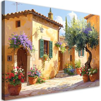 Feeby Cuadro Sobre Lienzo, Calles Coloridas De La Toscana Con Casas Con Flores, 100x70