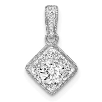 Diamond2Deal 14K White Gold Lab Grown Diamond Square Vintage Pendant (0.51ct, VS, G-H)