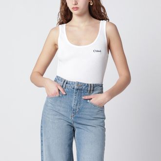 Chlo&eacute; White ribbed tank top with logo