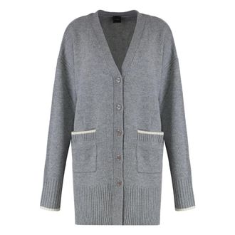 Pinko Cardigans, female, Gray, Size: 2XS Wool Cashmere Cardigan with Pockets