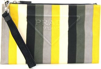 Prada Multi-Color Canvas Leather Clutch Bag (Pre-Owned)