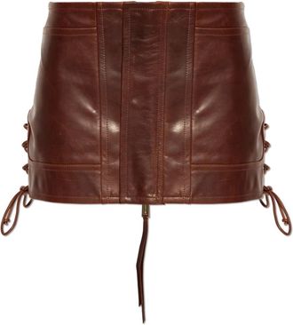 Dsquared2 Korte Leren Rok - Dames - Leren & Su&egrave;de rokken - Bruin - 2XS - Leer - Rokken