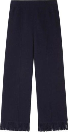 Alanui Wijde Gebreide Broek met Franje Detail - Dames - Wijde Broeken - Blauw - M - Polyester - Broeken