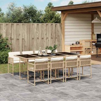 vidaXL Vidaxl - Set da Pranzo da Giardino 9 pz con Cuscini Beige in Polyrattan