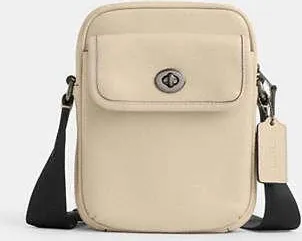 Coach Mens Turnlock Crossbody Bag in Beige | Leather