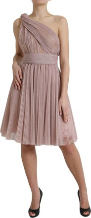 Dolce & Gabbana Womens Pink One Shoulder Pleated Lame Tulle Dress Polyester Film Fiber Cotton