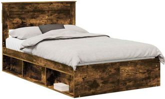 vidaXL Estructura De Cama Con Cabecera Roble Ahumado 135 X 190 Cm Vidaxl