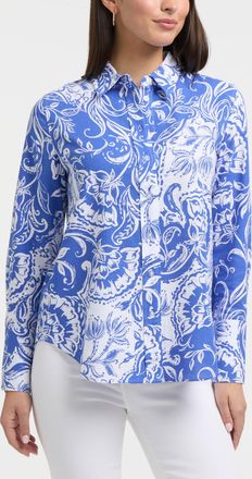 Ellen Tracy Womens Long Sleeve Linen Blend Shirt