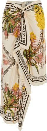 Blumarine Rokken, Dames, Veelkleurig, M, Asymmetrische Twill Sarong Rok met Foulardprint