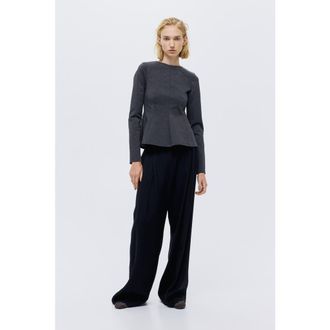 H&M Jersey Peplum Top in Dark Gray at Nordstrom, Size Xx-Small
