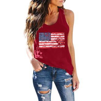 Generic Womens July 4th Independence Day Tank Tops Red White and Blue American Flag Graphic Sleeveless Blouses Ladies Crew Neck Elastic Loose Fit Patriotic Ca
