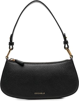 Coccinelle Shoulder Bags, female, Black, Size: ONE SIZE Black Leather Handbag with Detachable Handle