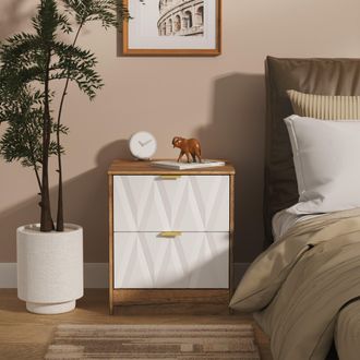 Welcome Furniture Ottawa Ready Assembled 2 Drawer Bedside Cabinet in White Matt & Vintage Oak - Welcome Furniture | TJ Hughes