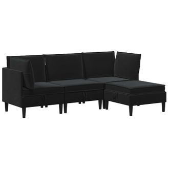 vidaXL Juego De Muebles De Sal&oacute;n Con Coj&iacute;n 4 Pcs Negro Terciopelo Vidaxl