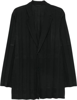 Issey Miyake Kostuums, Heren, Zwart, L, Polyester, Tuxedo Pliss&eacute; Jas