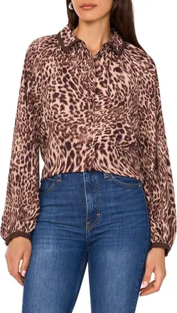 Vince Camuto Leopard Print Button-Up Shirt in Rich Taupe at Nordstrom, Size X-Small P