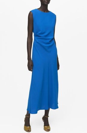 Mango Ruched Sleeveless Midi Dress in Blue at Nordstrom, Size 10