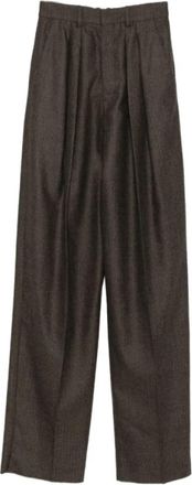 Saint Laurent Bruine Geplooide Katoenen Broek - Dames - Wijde Broeken - Bruin - L - Katoen - Broeken