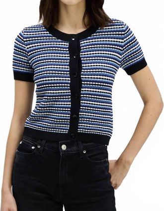 Allison New York Adelle Short Sleeve Cardigan In Blue Multi