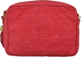 Chanel Camera Red Canvas Shoulder Bag (Pre-Owned)