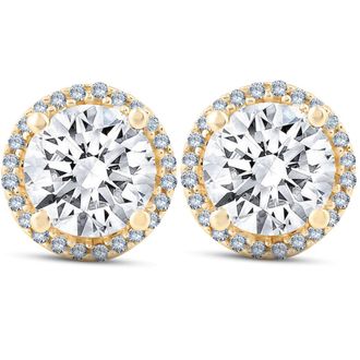 Pompeii3 2 1/5 Ct Diamond Halo Screw Back Studs 10k Yellow Gold Moissanite