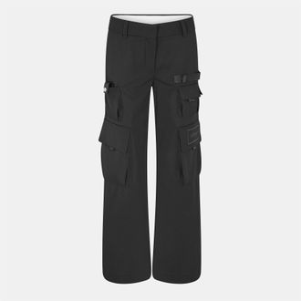 Off-white Womens Off White Solid Wide Leg Cargo Pants in Black - Size 6 UK