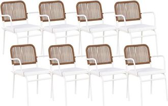 Beliani Set of 8 Garden Chairs with Cushions TACENO Metal White