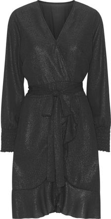 Americandreams Milly LS Shimmer Wrap Dress - Dames - Wikkelkleedje - Zwart - XS - Polyester - Kleedjes