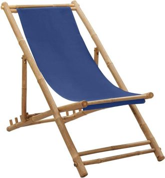 vidaXL Vidaxl - Deck Chair Bamboo and Canvas Navy Blue
