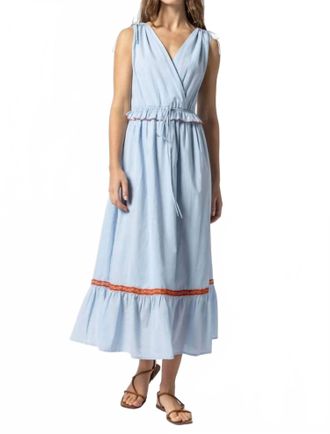 Lilla P Gathered Waist V Neck Dress In Crystal