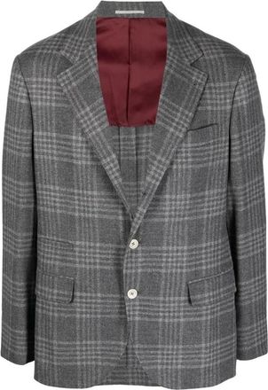 Brunello Cucinelli Gray Plaid Tailored Blazer, Brand Size 54 (US Size 44)