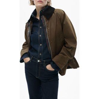 Mango Corduroy Collar Waxed Effect Oversize Jacket in Brown at Nordstrom Rack, Size Medium