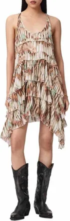 AllSaints Cavarly Tiered Asymmetric Hem Cotton Dress in Oceano Soft Pink at Nordstrom, Size 12 Us