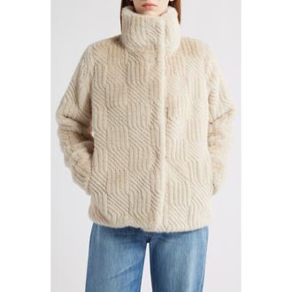 Bernardo Square Pattern Faux Fur Coat in Oatmeal at Nordstrom, Size Xx-Large