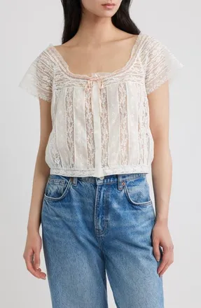 D&ocirc;en Great Lace Cotton Voile Top in Salt at Nordstrom, Size Xx-Large