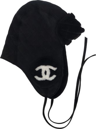 Chanel Pre-owned Womens Quilted Hat in Black Lambskin Shearling - One Size