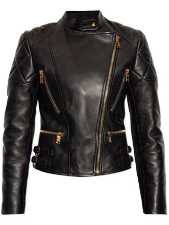 Versace Black Agnello Quilted Leather Biker Jacket
