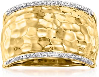 Ross-Simons Diamond Hammered Ring in 18kt Gold Over Sterling