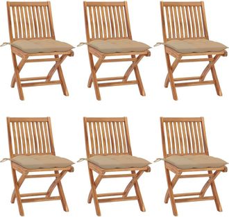 vidaXL Sillas De Jard&iacute;n Plegables 6 Uds Madera Maciza Teca Con Cojines Vidaxl