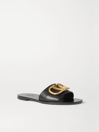 Valentino Garavani Slide In Pelle Con Logo Go Logo - Nero