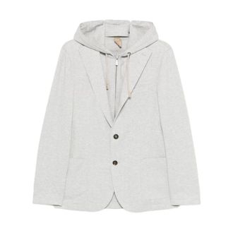 Eleventy Jassen, Heren, Grijs, 2Xl, Leer, Hooded Single-Breasted Blazer