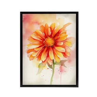 Artery8 Gerbera Daisy Flower Watercolour Framed Canvas Wall Art Print in Orange | Size: W24 x H32