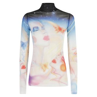Casablanca Mesh Top met All Over Print - Dames - Longsleeves - Veelkleurig - M - Tule - Tops