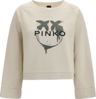 Pinko Womens Sweatshirt Neves Multicolour Beige-Green Cotton Sweatshirts Beige/green Sweater