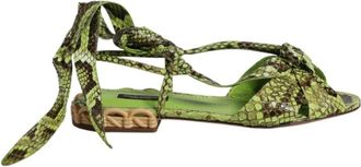 Dolce & Gabbana Groene Sandalen met Enkelbandjes en Dierenprint - Dames - Sandalen - Groen - 37 EU - Schoenen