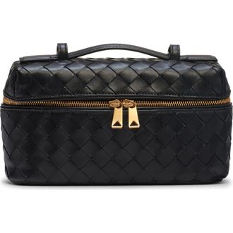 Bottega Veneta Intrecciato Leather Convertible Vanity Case in 8425 Black-Gold at Nordstrom