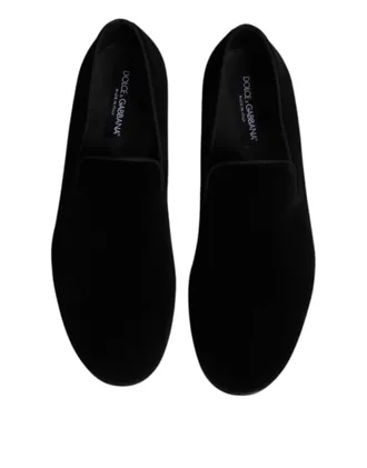 Dolce & Gabbana Mens Velvet Slip-On Loafer Black Viscose Cotton Silk